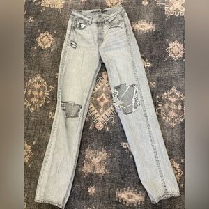 American Eagle Outfitters Gray Ripped Straight Leg Jeans